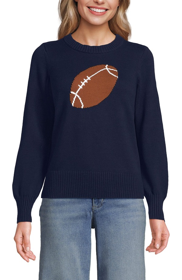 ランズエンド レディース アウター パーカー・スウェット セーター Lands' Endrifter Sports Icon Sweater Football/Navy ネイビー｜ReVida 店