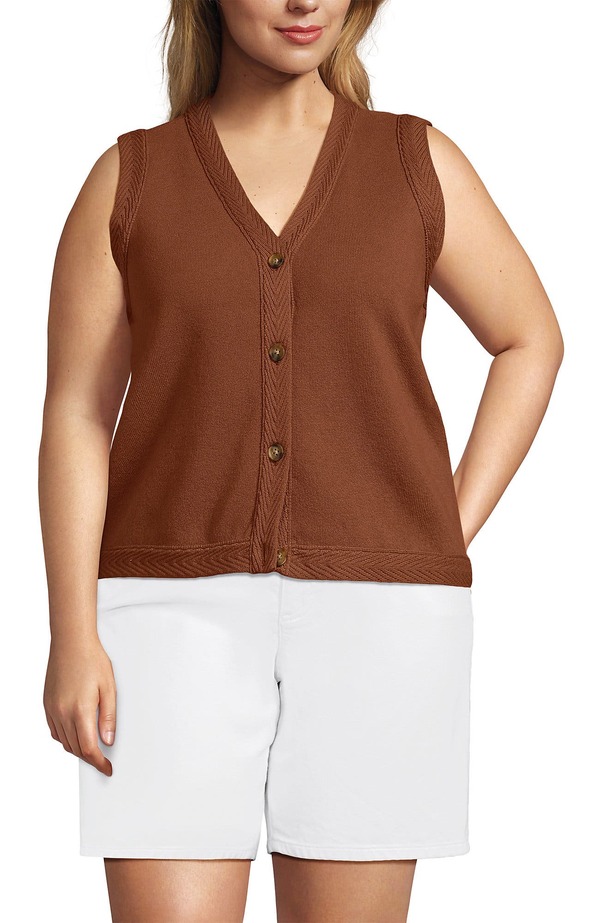 ランズエンド レディース アウター パーカー・スウェット プラスサイズ ベスト セーター Lands' End Milano Sweater Vest (Plus Regular) Rich Ginger Brown ブラウン｜ReVida 店