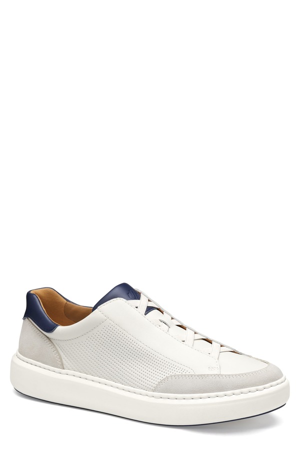 ジョンストンアンドマーフィー メンズ シューズ スニーカー レザー Johnston & Murphy Anders Perforated Leather Sneaker White Full Grain/ Suede ホワイト