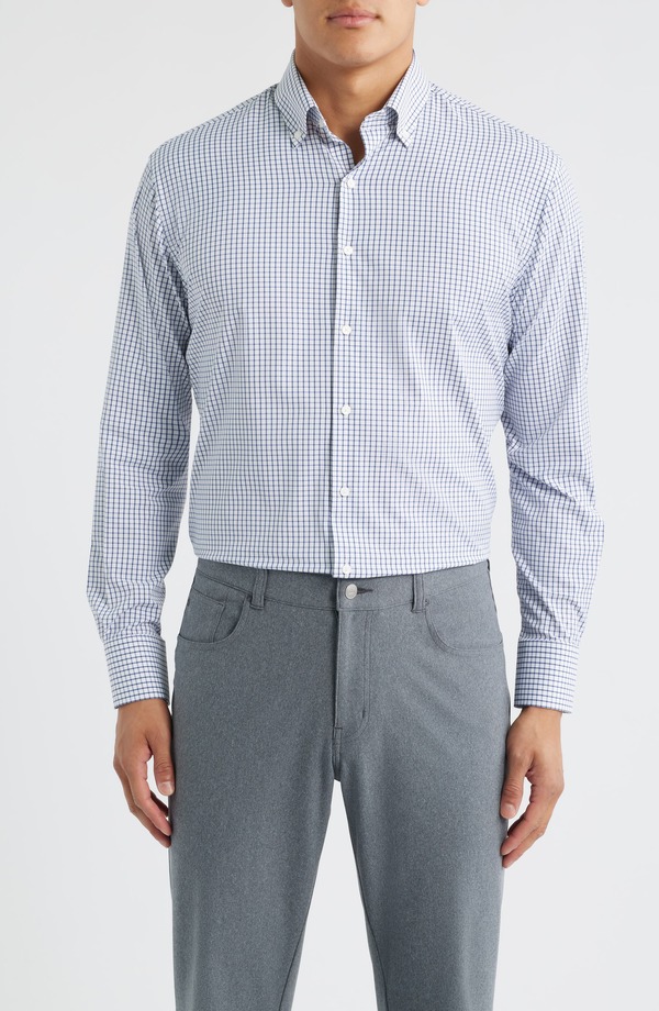 ピーター・鏡鑑 メンズ トップス プルオーバー 落ちこむ Peter Millar Hanford Check Performance Twill Button-Down Shirt Classic Navy 米国海軍