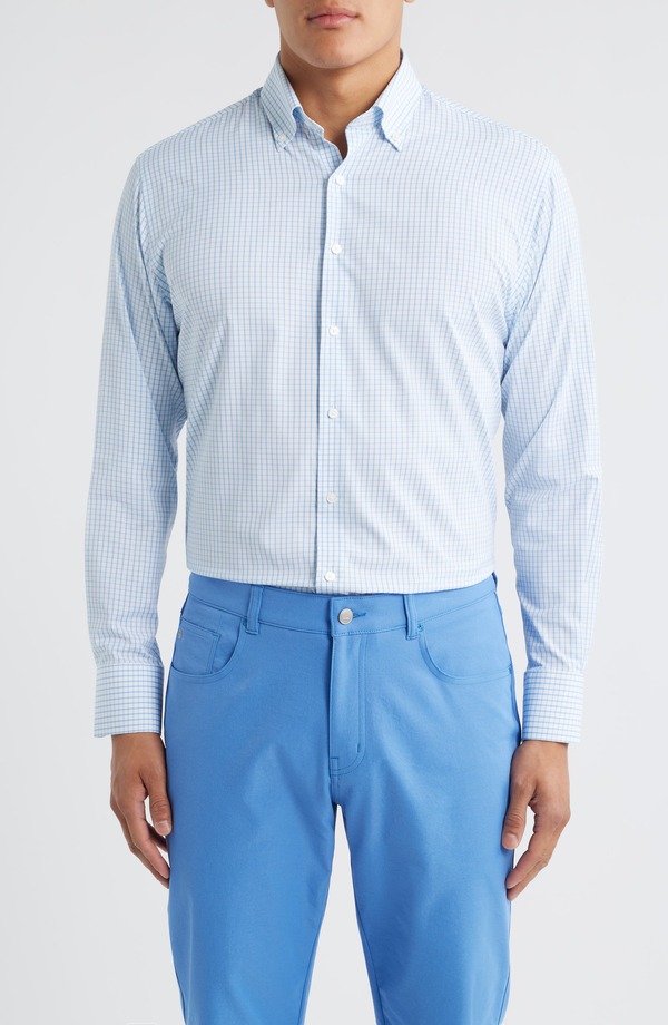 ピーター・鏡鑑 メンズ トップス プルオーバー 落ちこむ Peter Millar Hanford Check Performance Twill Button-Down Shirt Cottage Blue 青色