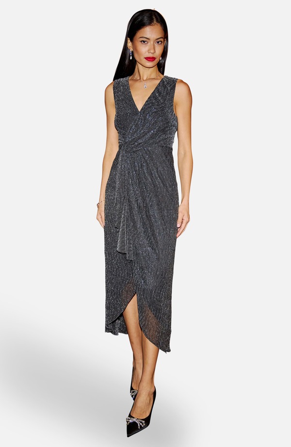 ユミキム レディース トップス ワンピース プリーツ ミディ トール Yumi Metallic Pleated Frill Wrap Midi Dress Black ブラック