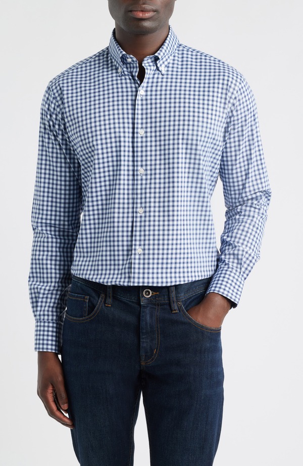 ピーター・鏡鑑 メンズ トップス プルオーバー ギンガム読み合わせる 落ちこむ ギンガム Peter Millar Felix Crown Lite Gingham Check Performance Twill Button-Down Shirt Navy 米国海軍