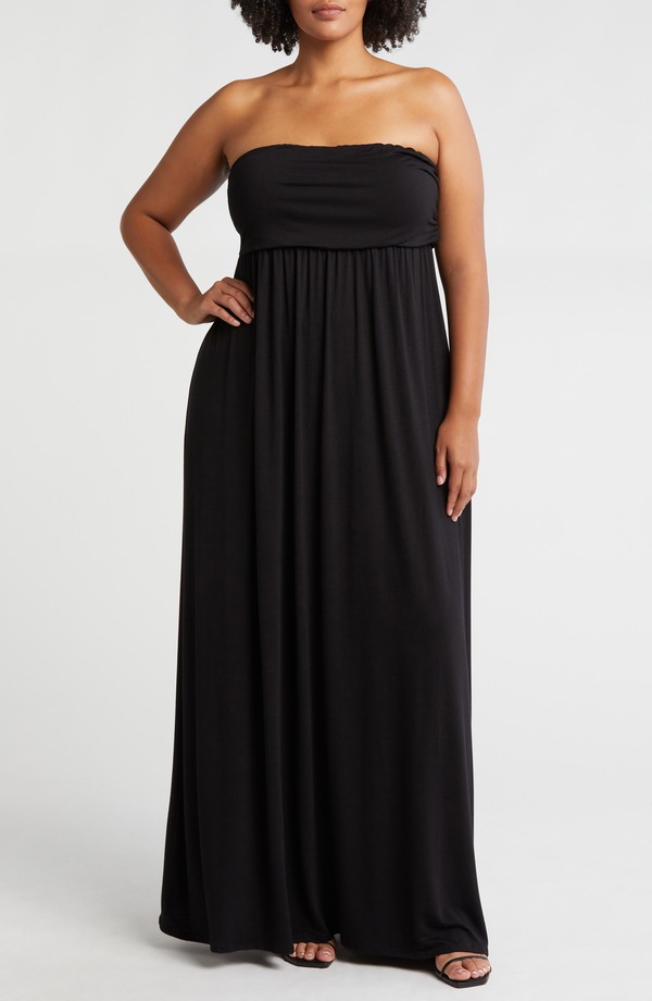 24 セブンコンフォート レディース トップス ワンピース プラスサイズ ストラップレス マキシ 24seven Comfort Apparel Strapless Maxi Dress (Plus) BLACK ブラック｜ReVida 店