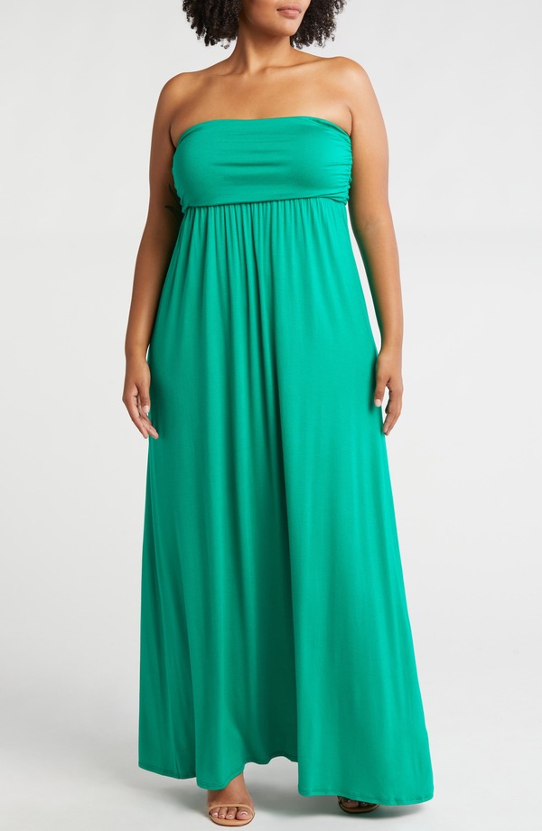 24 セブンコンフォート レディース トップス ワンピース プラスサイズ ストラップレス マキシ 24seven Comfort Apparel Strapless Maxi Dress (Plus) GREEN グリーン｜ReVida 店