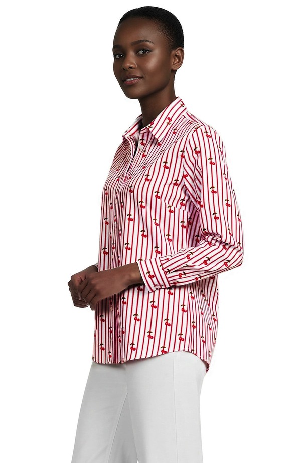ランズエンド レディース トップス シャツ プラスサイズ プチ トール Lands' End Plusize No Iron Button Front Shirt (Petite Plus Regular Tall) Classicherry Stripe ストライプ|ReVida 店