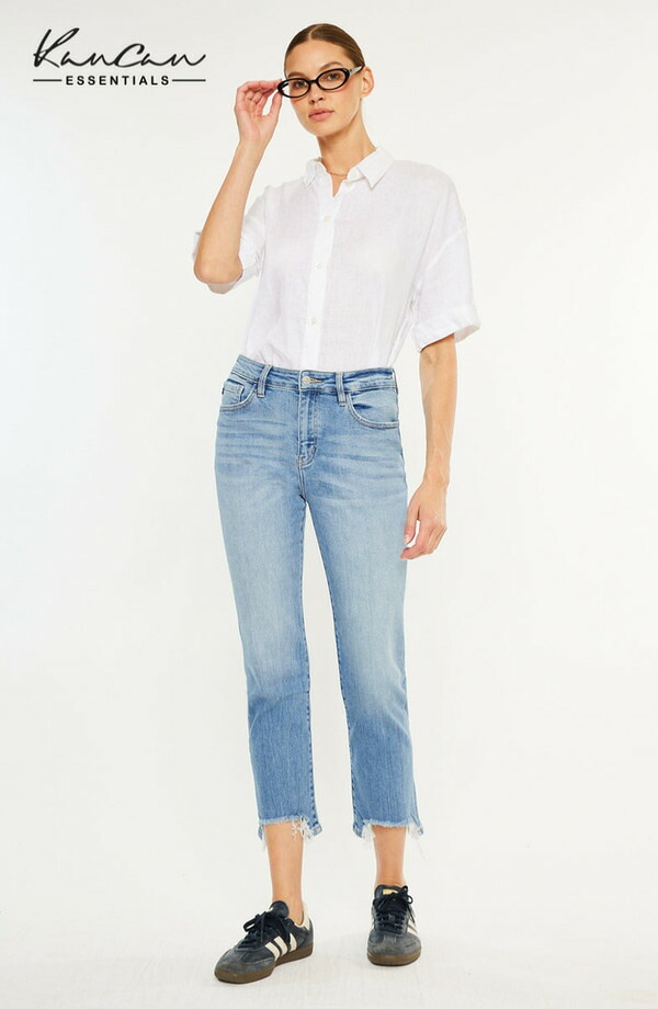 カンクン レディース ボトムス カジュアルパンツ クロップド ジーンズ KanCangela Essentials High Rise Slim Cropped Straight Jeans Light Blue ブルー|ReVida 店