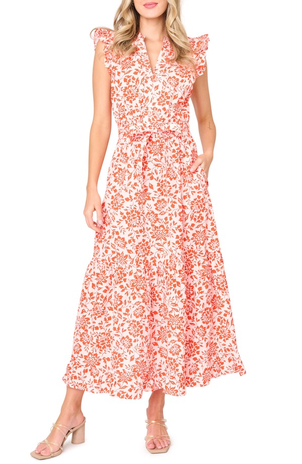 ギブソンルック レディース トップス ワンピース プリント フリル マキシ GIBSONLOOK Ruffle Print Maxi Dress BLOSSOM HAZE｜ReVida 店