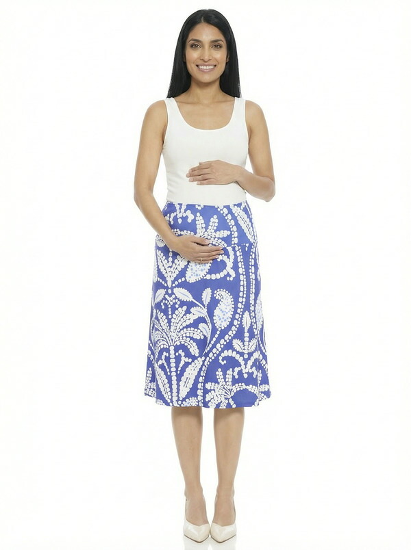 24 セブンコンフォート レディース ボトムスカート A ライン ひざ丈 マタニティ 24seven Comfort Apparel Maternity Paisley Elastic Waist Knee Length A-Line Skirt (Maternity) Blue Multi ブルー|ReVida 店