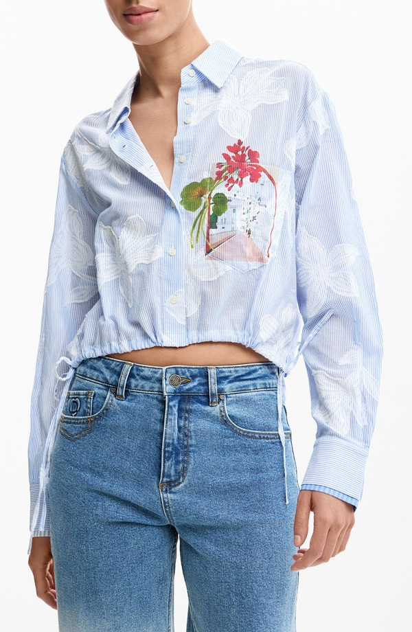 デジグアル レディース トップス シャツ フラワー柄 プリント フラワー Desigual Floral Print Drawstring Crop Button-Up Top BLUE ブルー｜ReVida 店