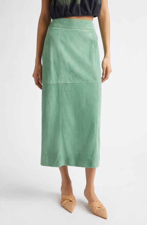 ウラ・ジョンソン レディース ボトムスカート スエード Ulla Johnson Orion Suede Pencil Skirt AVENTURINE｜ReVida 店