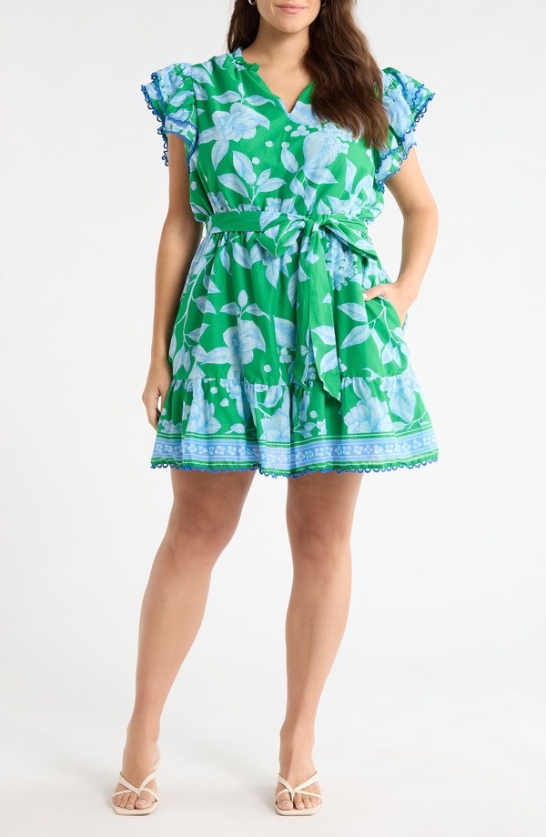シュガーリップス レディース トップス ワンピース フラワー柄 プラスサイズ フリル ミニ フラワー SUGARLIPS Verbena Floral Eriny Ruffle Minidress (Plus) KELLY-BLUES｜ReVida 店