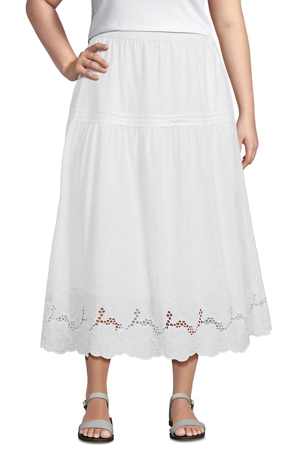 ランズエンド レディース ボトムスカート プラスサイズ マキシ Lands' End Plusize Voileyelet Maxi Skirt (Plus) White ホワイト|ReVida 店