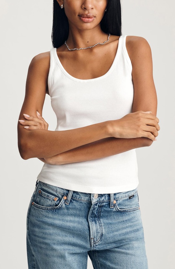 マーヴィ ジーンズ レディース トップス シャツ コットン Mavi Jeanscoop Neck Stretch Cotton Rib Tank WHITE ホワイト｜ReVida 店