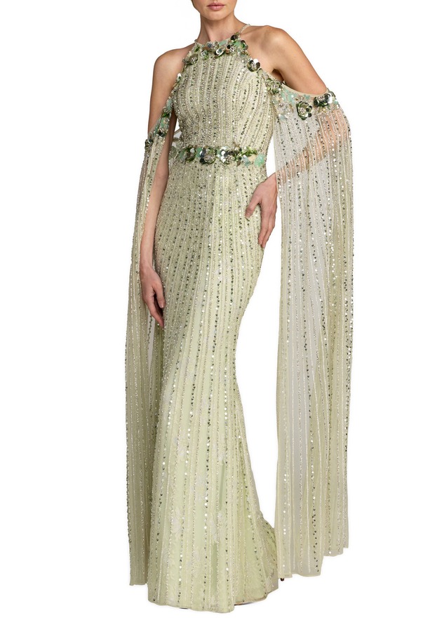 マックダガル レディース トップス ワンピース ケープデザイン キャップ ケープ Mac Duggal Embellished Column Gown With Cape Sleeveseafoam｜ReVida 店