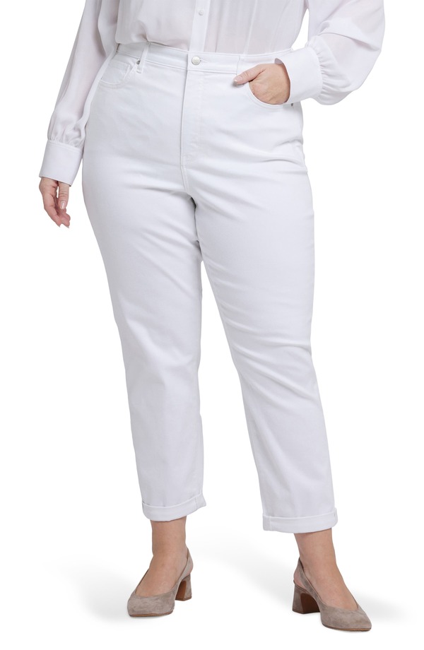 エヌワイディージェイ レディース ボトムス デニムパンツ ハイウエスト プラスサイズ ジーンズ NYDJ Margot High Waist Girlfriend Jeans (Plus) OPTIC WHITE ホワイト｜ReVida 店
