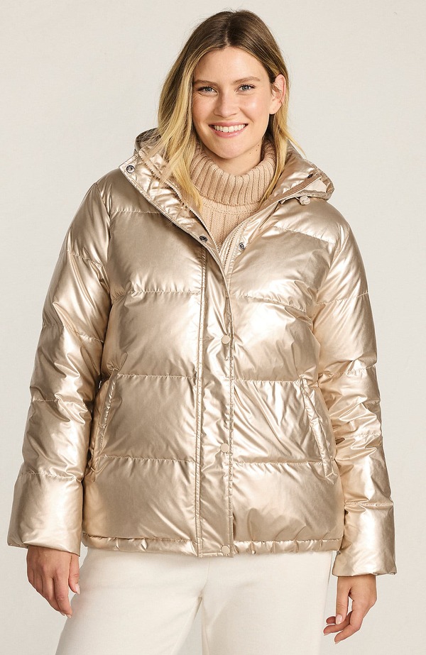 ランズエンド レディース アウター ジャケット・ブルゾン プチ ダウン Lands' End Wide Channel 600 Down Puffer Jacket (Petite Regular) Gold Shine ゴールド｜ReVida 店