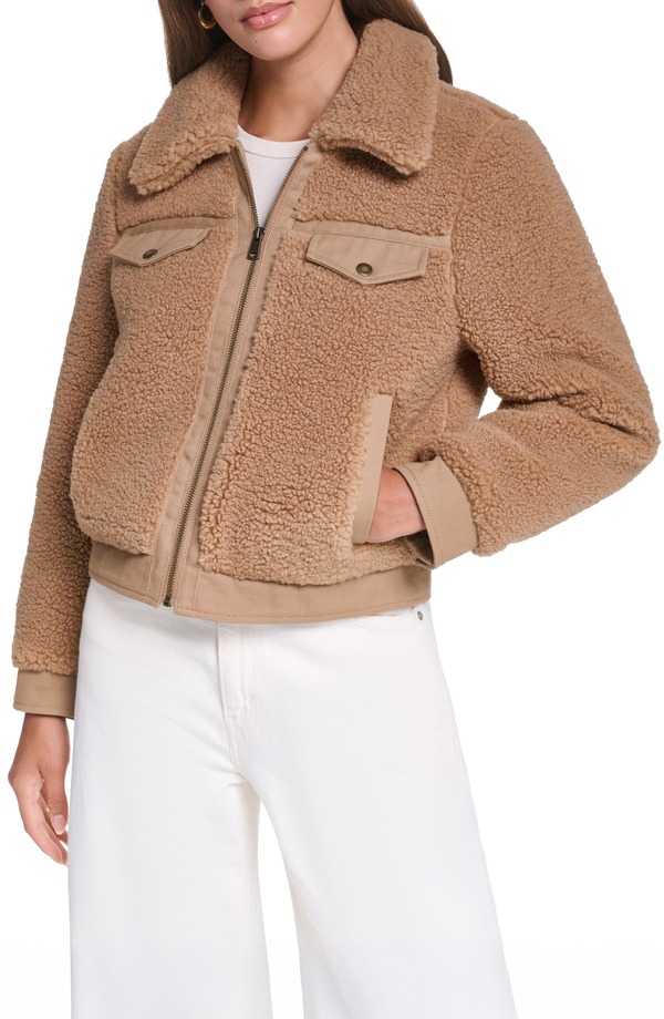 リーバイス レディース アウター コート デニム フリース ジャケット Levi's Fleece & Denim Bomber Jacket CHESTNUT デニム｜ReVida 店