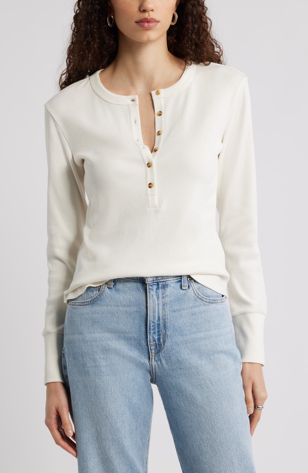 キャスロン レディース トップス シャツ Caslon Rib Henley IVORY PRISTINE アイボリー|ReVida 店