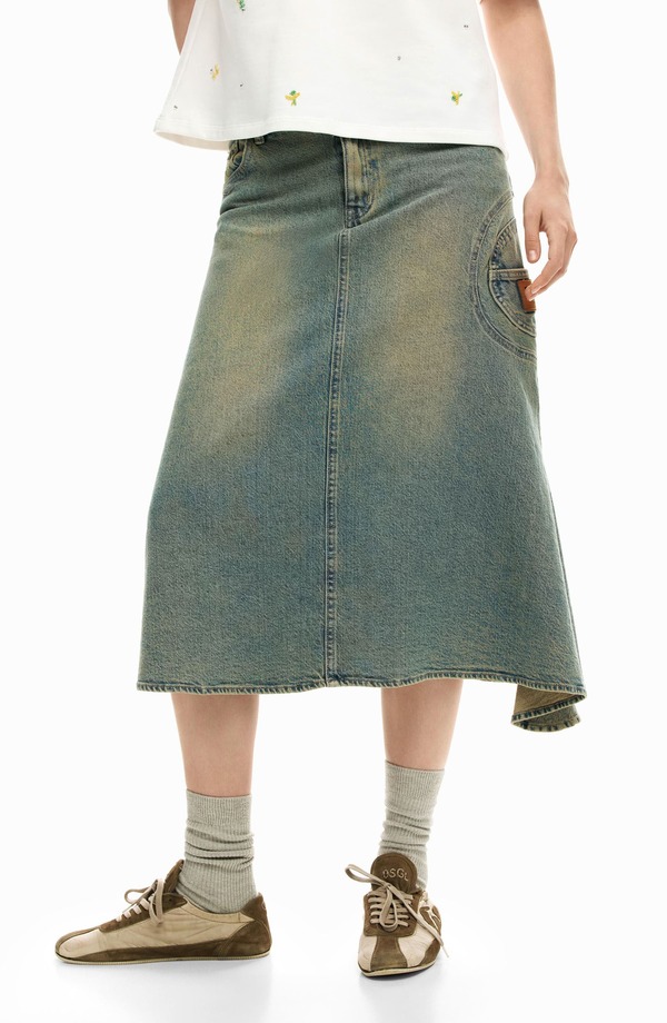 デジグアル レディース ボトムス デニムパンツ A ライン アシンメトリー スカート Desigual Asymmetric A-Line Denim Skirt BLUE ブルー|ReVida 店