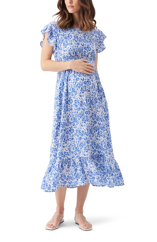ライプマタニティ レディース トップス ワンピース フラワー柄 フラワー Ripe Maternity Pippa Floral Woven Maternity Dress (Maternity) Royal / White ホワイト｜ReVida 店