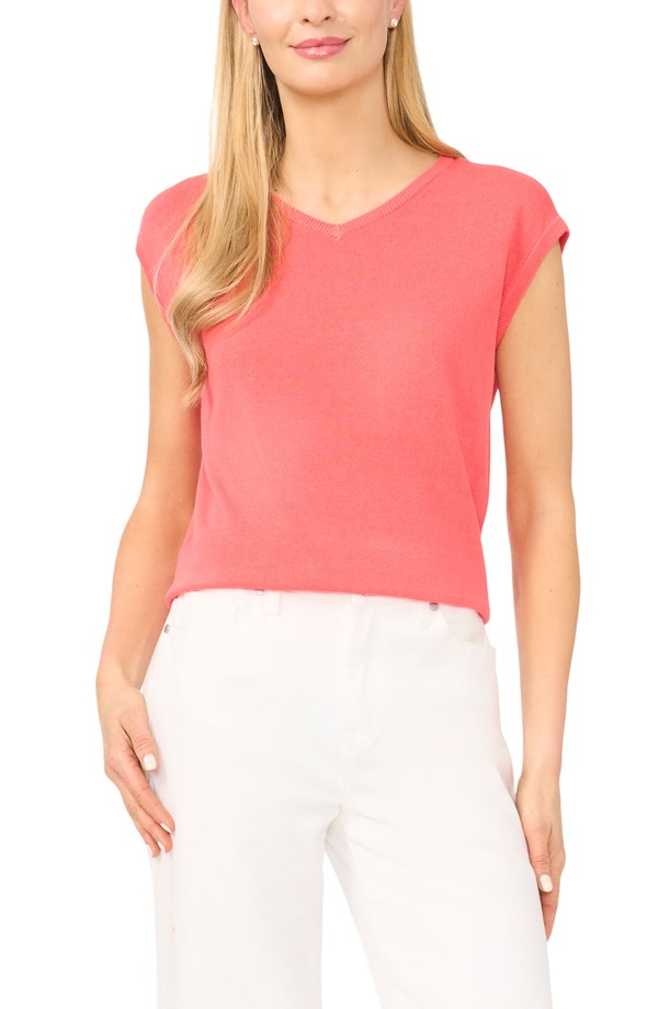 ハロゲン レディース アウター パーカー・スウェット Vネック ベスト セーター キャップ Halogen V-Neck Cap Sleeve Sweater Vest CALYPSO CORAL コーラル｜ReVida 店 11,536円