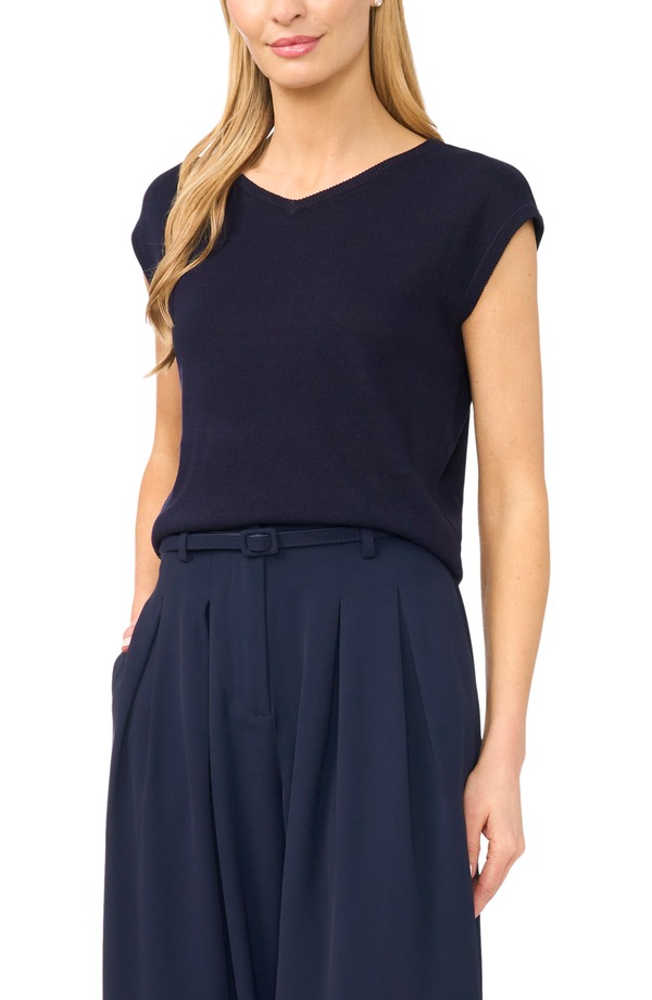 ハロゲン レディース アウター パーカー・スウェット Vネック ベスト セーター キャップ Halogen V-Neck Cap Sleeve Sweater Vest CLASSIC NAVY ネイビー|ReVida 店