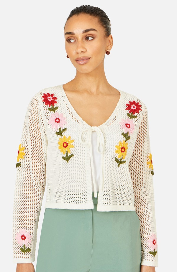 ユミキム レディース アウター パーカー・スウェット カーディガン 刺繍 Yumi Crochet Embroide red Flower Cardigan Ivory アイボリー|ReVida 店