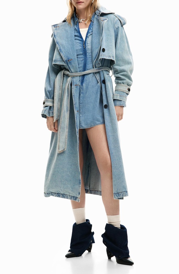 デジグアル レディース アウター コート デニム Desigual Denim Trench Coat LIGHT BLUE ブルー｜ReVida 店