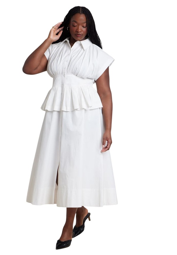 エロクイ レディース トップス ワンピース プラスサイズ シャツ ELOQUII Peplum Poplin Shirt Dress (Plus Regular) JET STREAM｜ReVida 店 15,251円