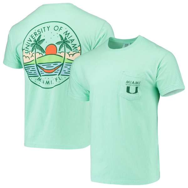 イメージワン メンズ トップス Tシャツ IMAGE ONE Men's Mint Green Miami Hurricanes Circle Scene Comfort Colors Pocket-Shirt Mint ミント｜ReVida 店