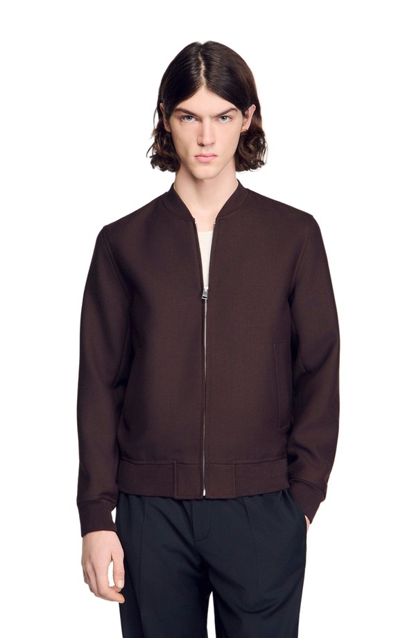 サンドロ メンズ アウター コート ジャケット SANDRO Zip-up jacket Chocolate チョコレート|ReVida 店
