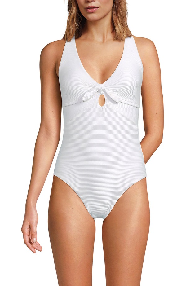 ランズエンド レディース トップス ワンピース リブ Lands' End Ribbed Knot Front One Piece Swimsuit White Ottoman ホワイト|ReVida 店