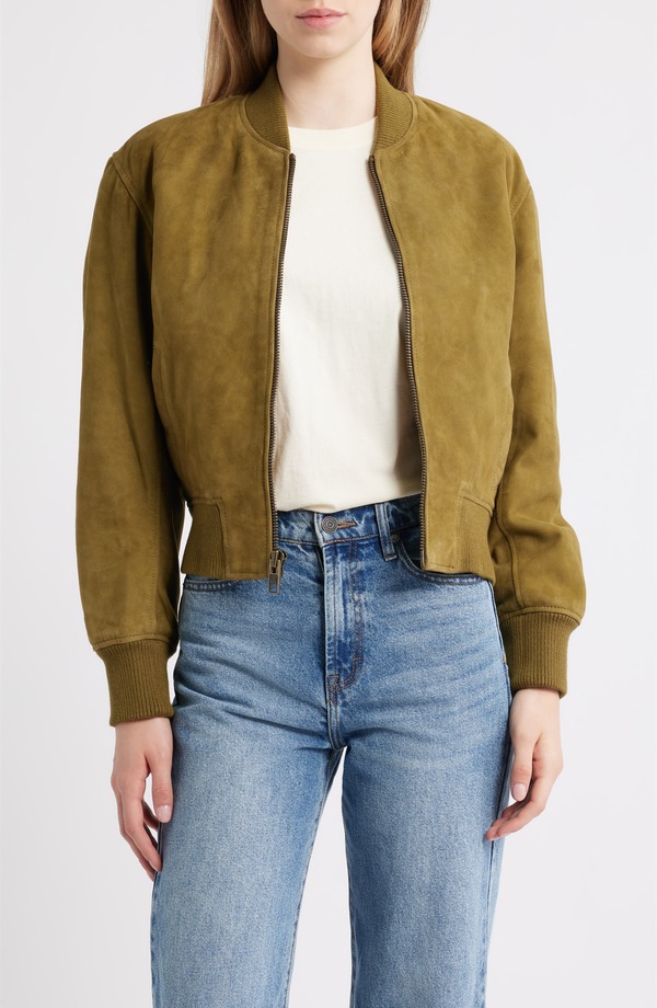 ショット ニューヨーク レディース アウター コート スエード ジャケット Schott NYC Suede Bomber Jacket OLIVE オリーブ｜ReVida 店