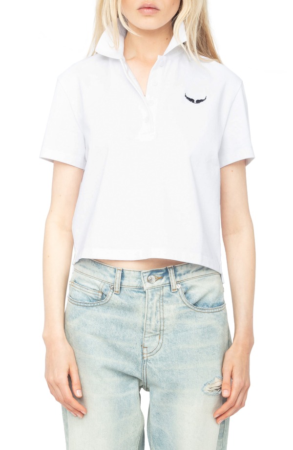 ザディグ エ ヴォルテール レディース トップス シャツ コットン Zadig & Voltaire Mirta Wings Crop Cotton Polo Shirt WHITE ホワイト|ReVida 店