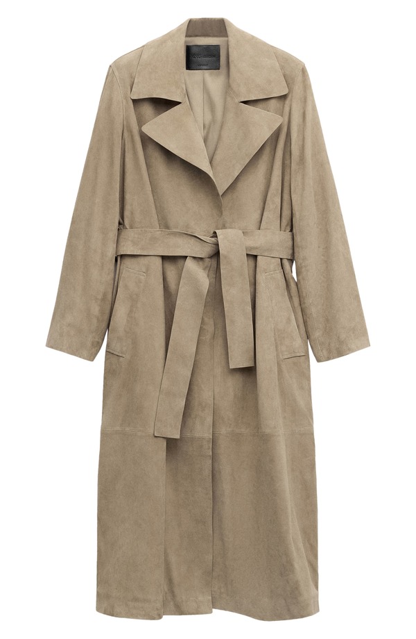 マンゴ レディース アウター ジャケット・ブルゾン スエード コート MANGO Long Belted Suede Trench Coat MEDIUM BROWN ブラウン｜ReVida 店