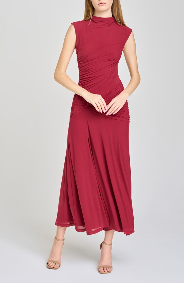 ワイフ レディース トップス ワンピース ギャザー ミディ WAYF Sarielle Ruched Midi Dress BERRY｜ReVida 店