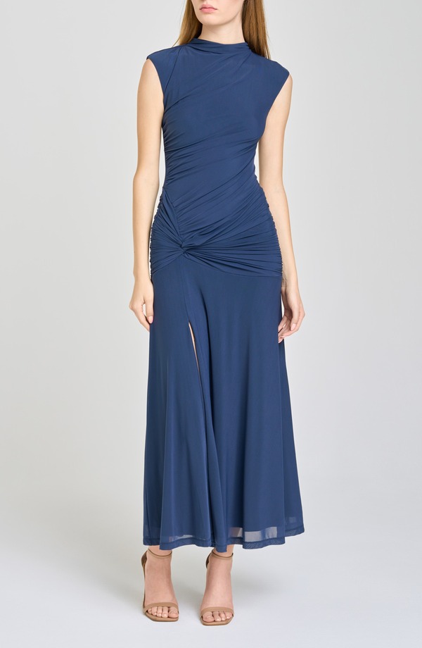 ワイフ レディース トップス ワンピース ギャザー ミディ WAYF Sarielle Ruched Midi Dress NAVY ネイビー｜ReVida 店