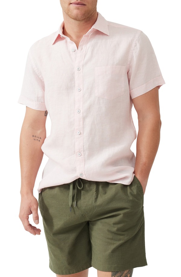 ロッドアンドグン メンズ トップス シャツ リネン Rodd & Gunn Palm Beach Sports Fit Short Sleeve Linen Button-Up Shirt ROSEWATER|ReVida 店