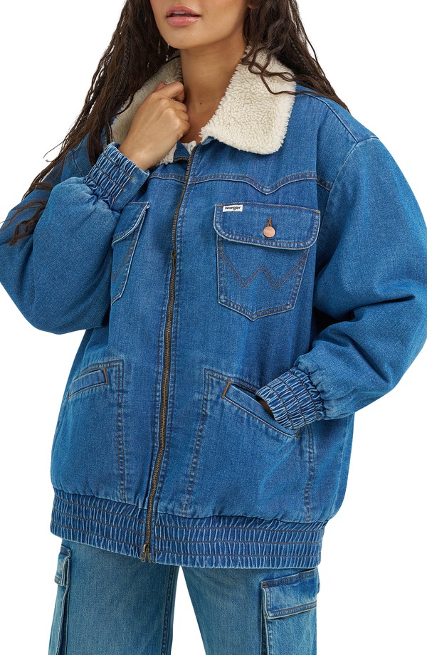 ラングラー レディース ボトムス デニムパンツ ジャケット Wrangler Oversize Denim Bomber Jacket AZURITE デニム|ReVida 店