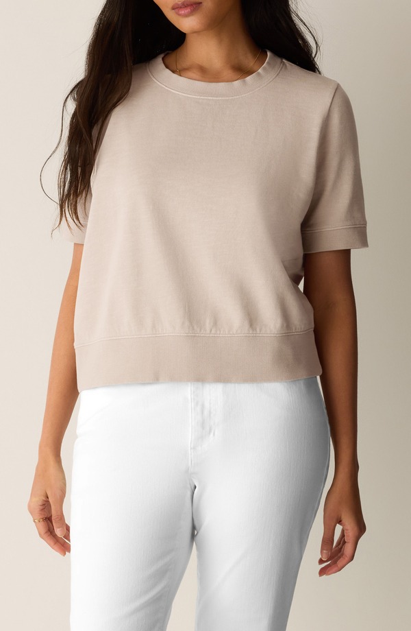 エイリーンフィッシャー レディース アウター パーカー・スウェット パイル シャツ コットン Eileen Fisher Short Sleeve Organicotton Terry Sweatshirt WHEAT｜ReVida 店