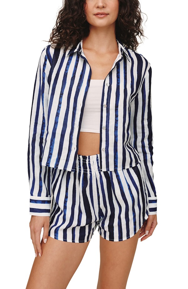 ベラダール レディース トップス シャツ リネン Bella Dahl Stripe Linen Button-Up Crop Shirt PAINTED TIDESTRIPES ストライプ|ReVida 店