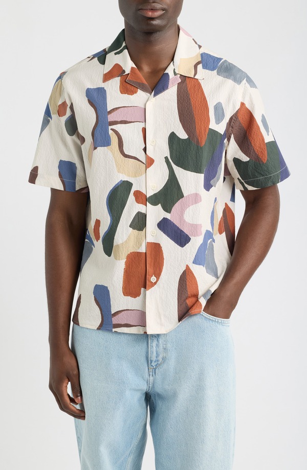 ワックスロンドン メンズ トップス シャツ コットン Wax London Didcot Abstract Stretch Cotton Camp Shirt ECRU / MULTI エクリュ|ReVida 店