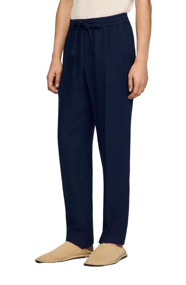【送料無料】 サンドロ メンズ カジュアルパンツ ボトムス Straight-leg linen trousers Navy blue｜ReVida 店 50,280円