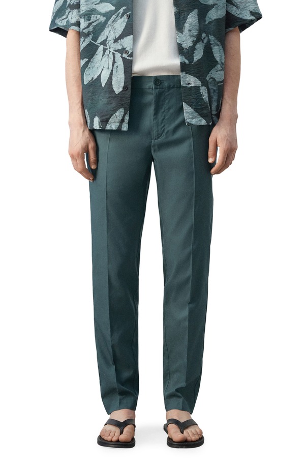 マンゴ メンズ ボトムス カジュアルパンツ レギュラーフィット MANGO Regular Fit Pleat Front Pants FOREST GREEN グリーン｜ReVida 店