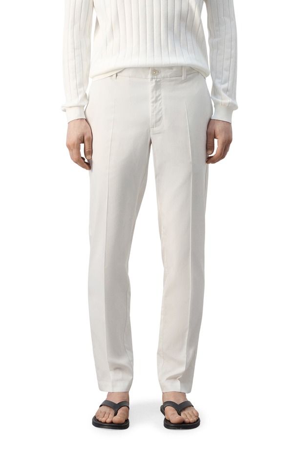 マンゴ メンズ ボトムス カジュアルパンツ レギュラーフィット MANGO Regular Fit Pleat Front Pants OFF WHITE オフホワイト|ReVida 店