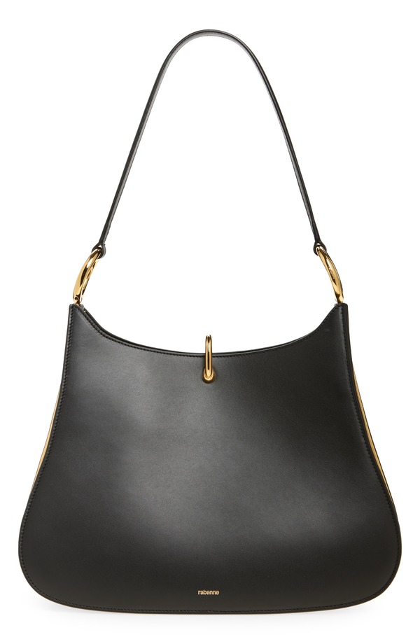 ラバンヌ レディース バッグ レザー Rabanne Ring Leather Hobo Shoulder Bag BLACK / GOLD ブラック｜ReVida 店