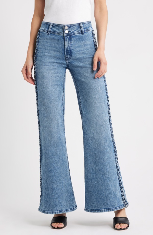 シティブルース レディース ボトムス デニムパンツ ワイドレッグ ジーンズ CITY BLUESide Braid Wide Leg Jeans VINTAGE WHISKER|ReVida 店