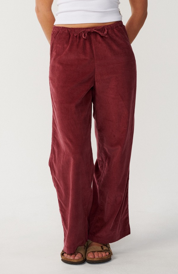 リップカール レディース ボトムス レギンス ワイドレッグ コーデュロイ パンツ Rip Curl Keepsakes Corduroy Wide Leg Drawstring Pants DARK PLUM プラム｜ReVida 店