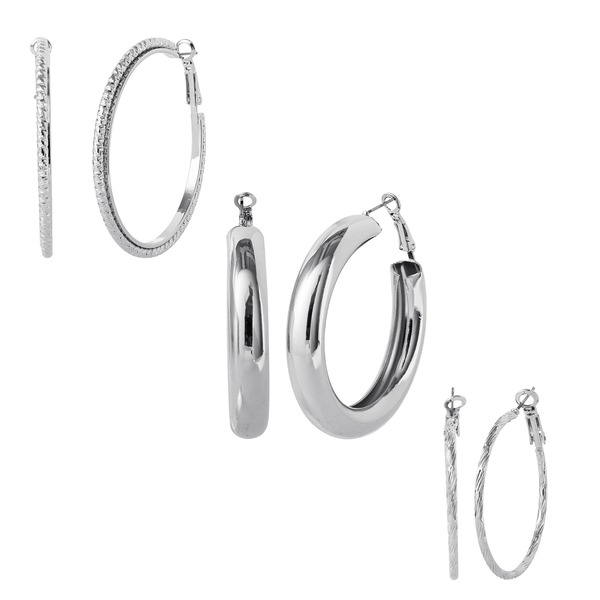 ジェシカシンプソン レディース アクセサリー ピアス・イヤリング Jessica Simpson 3-Piece Textu red Silver-Tone Hoop Earring Set Silver シルバー|ReVida 店